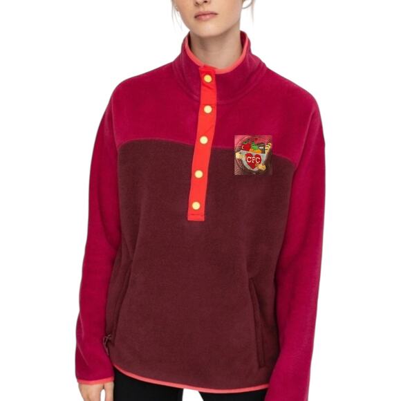 Burton Snap Collar Color Block Fleece Pullover Size M, Maroon Red - Picture 2 of 12